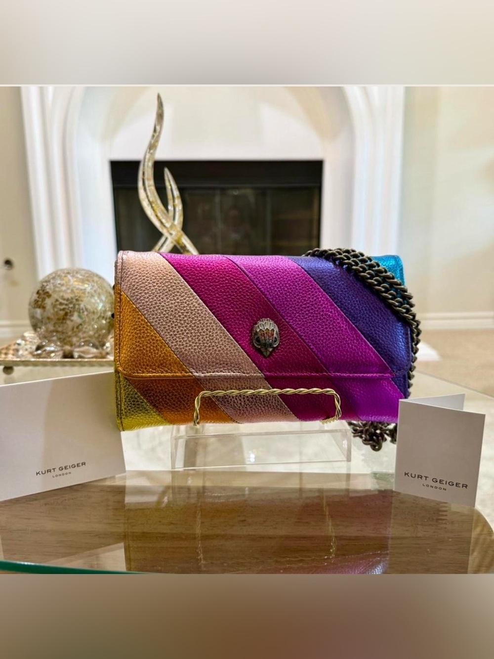 Kurt Geiger Multicolor Chevron Leather Crossbody - Pink, Purple, Blue, Gold ✨🦋